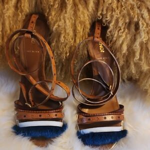 Fendi Brown and Blue Strappy Heels